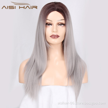 Cheapest Price Synthetic Wigs For Black Women Good Quality Cosplay Long Straight Ombre Brown To Grey Color Wig